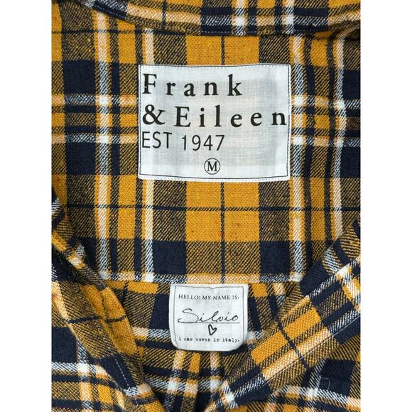 NWOT Frank & Eileen SILVIO Untuckable Button-Up Shirt Yellow Navy Plaid Medium - Picture 4 of 6